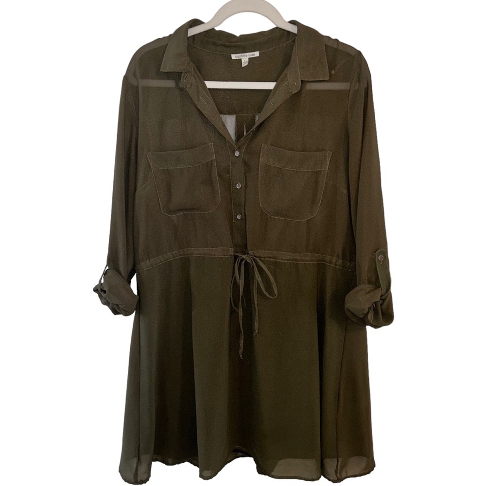 Olive Green Charlotte Russe Button Down Dress Women’s Large Lightweight Design!